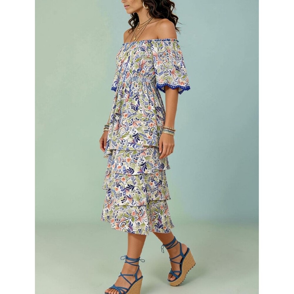 Hale Bob Floral Zahara Romantic Flounce Tiered Dress